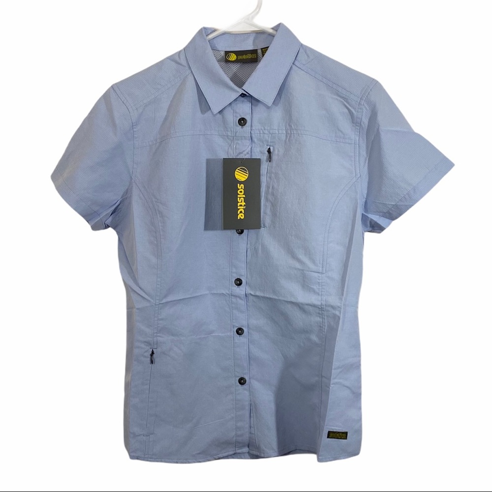Solstice Light Blue Button Down Travel Top M